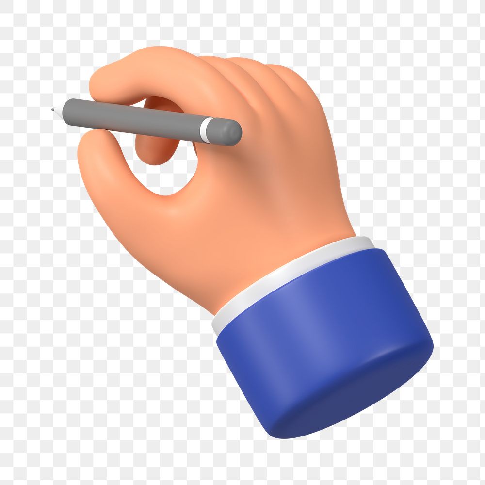 Businessman's png hand holding pencil, 3D illustration, transparent background