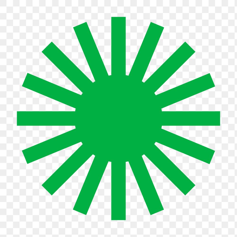 Green sunburst png, logo element sticker, transparent background