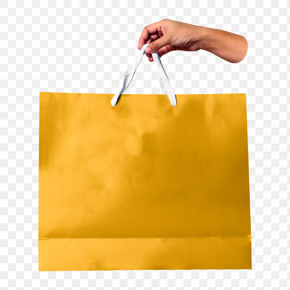 Paper shopping bag png, hand holding, transparent background