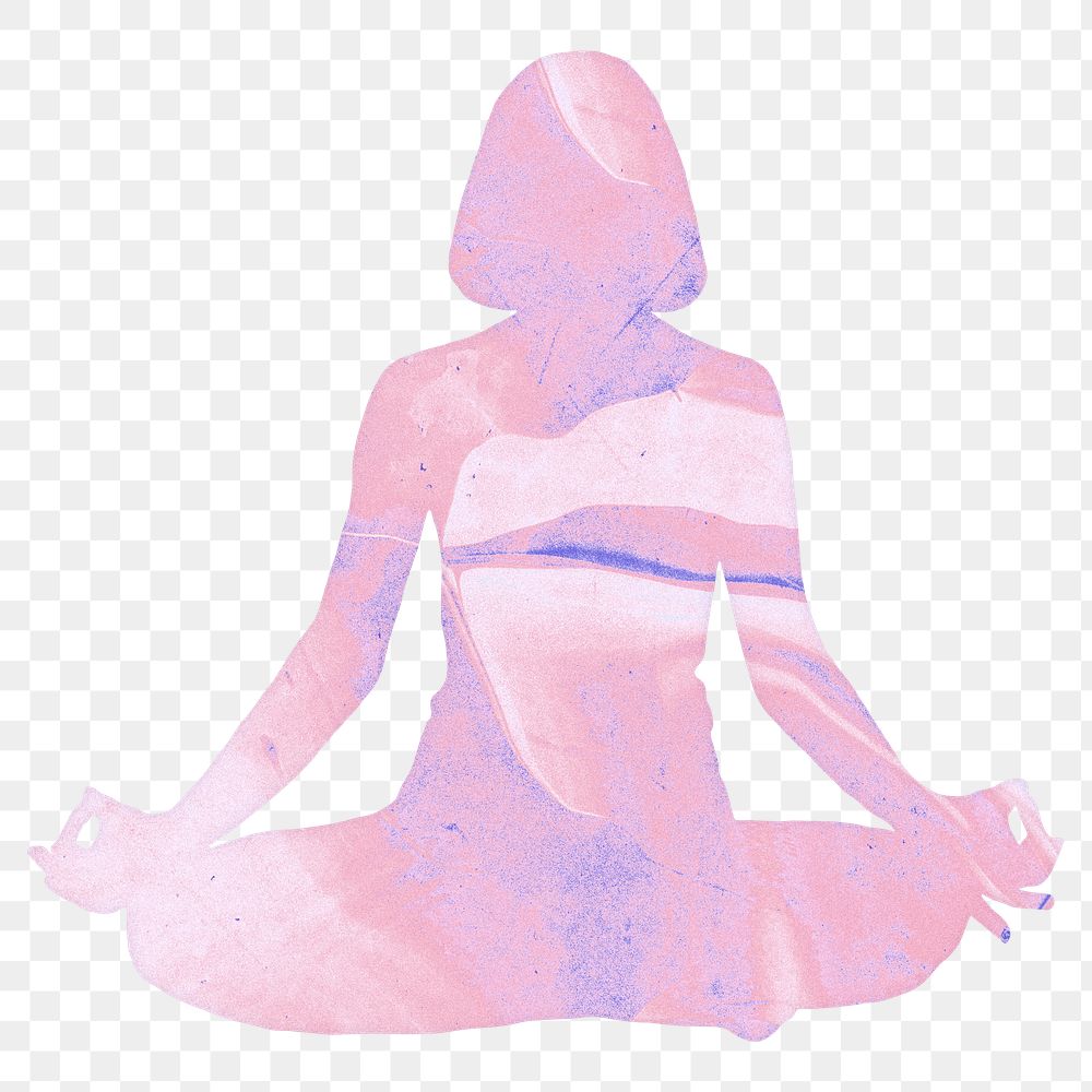 Woman meditating png sticker, pink design, transparent background