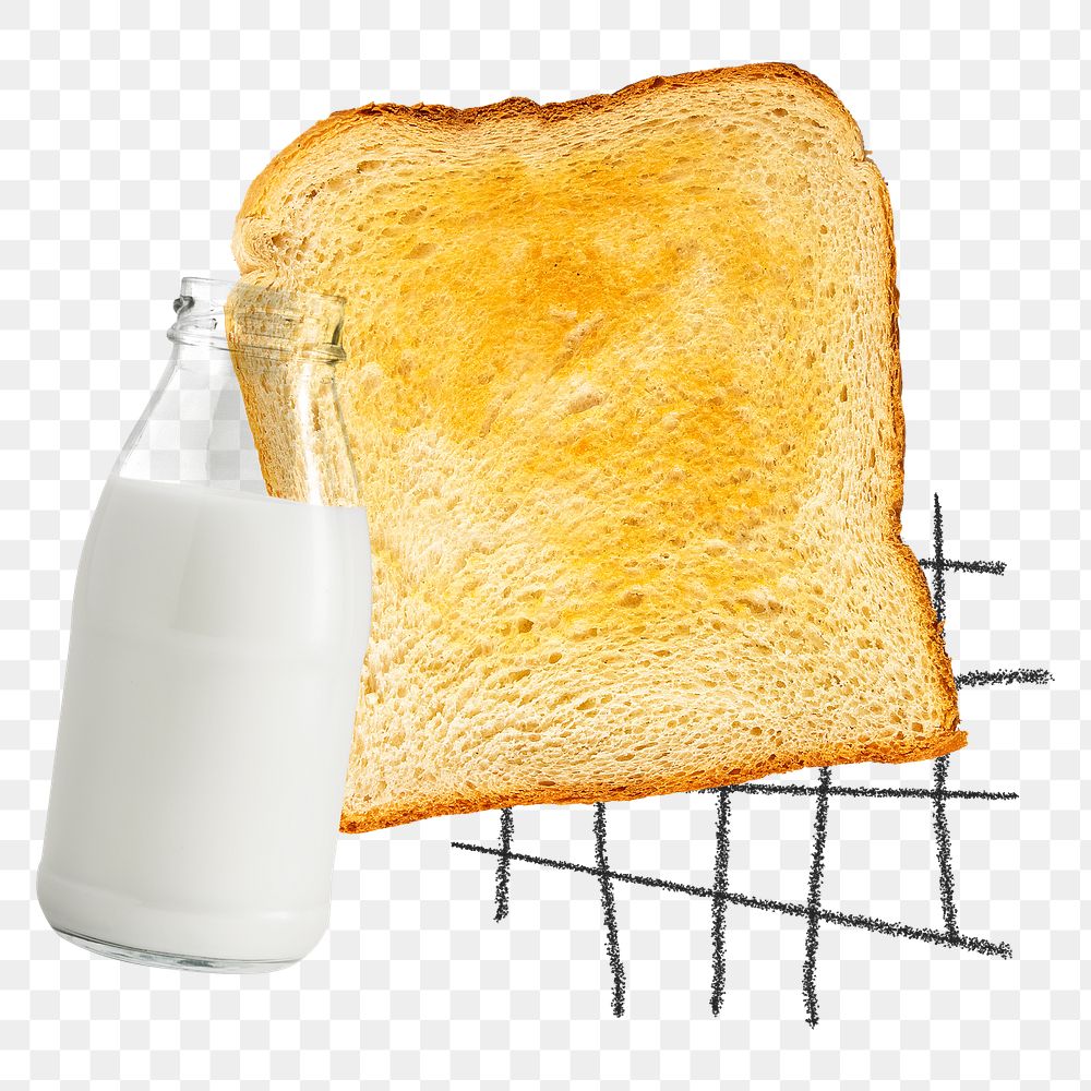 Toast & milk png sticker, breakfast, transparent background