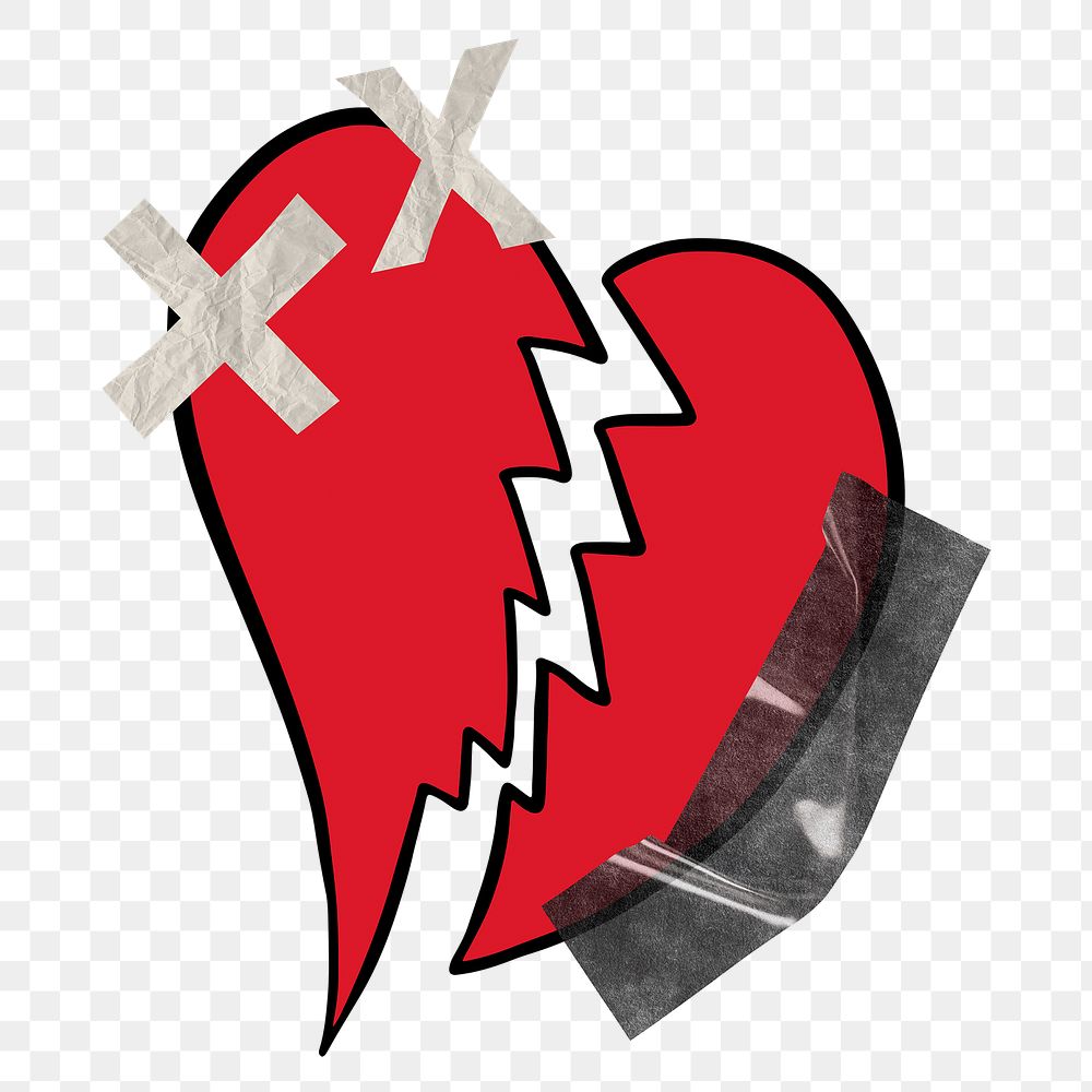 Broken heart png sticker, red design, transparent background