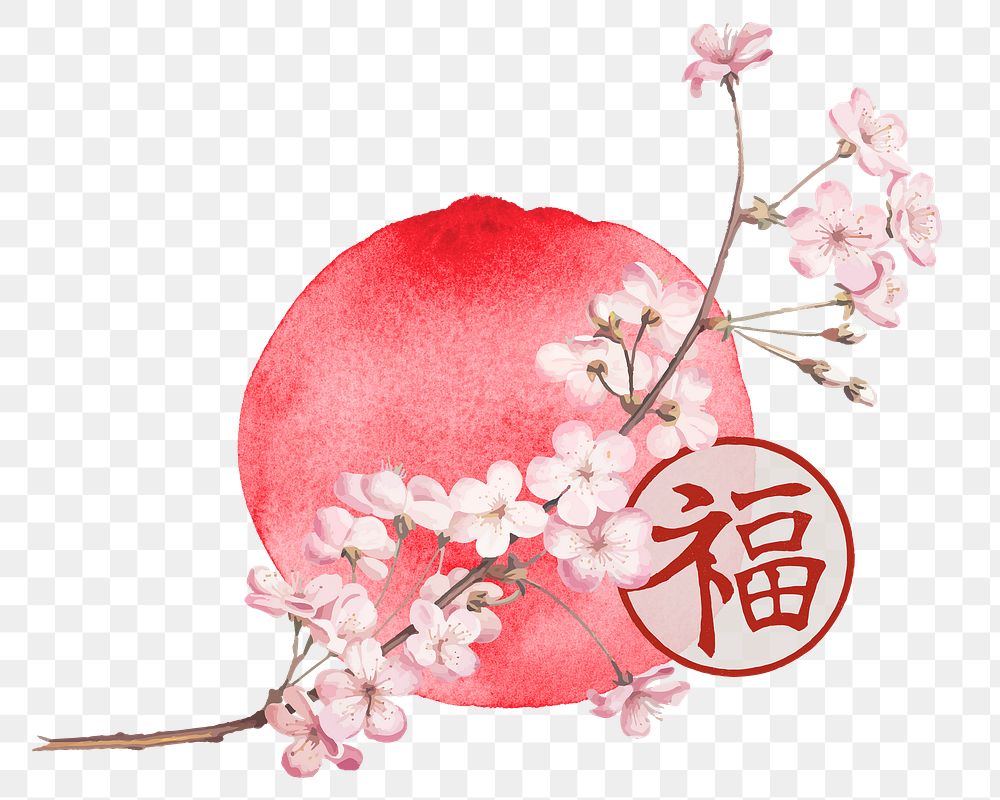 Chinese cherry blossom png,  flower branch, transparent background