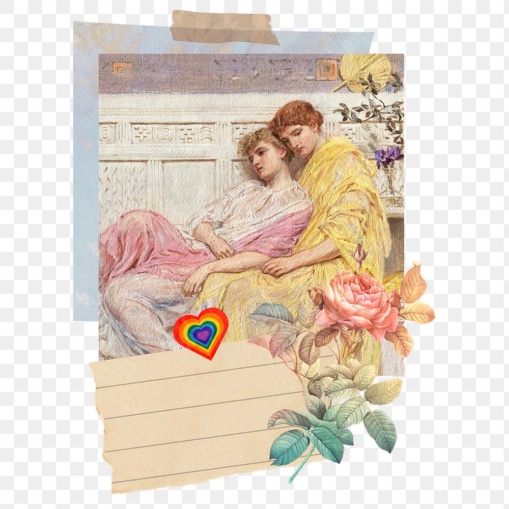 Lesbian instant photo png sticker, aesthetic design, transparent background