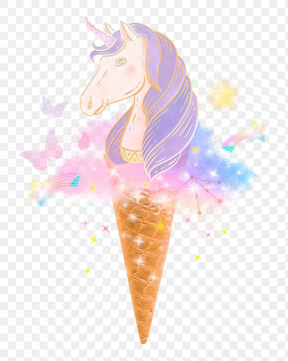 Unicorn ice-cream png sticker, transparent background