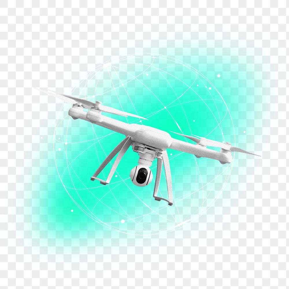 Drone technology png sticker, grid globe remix, transparent background