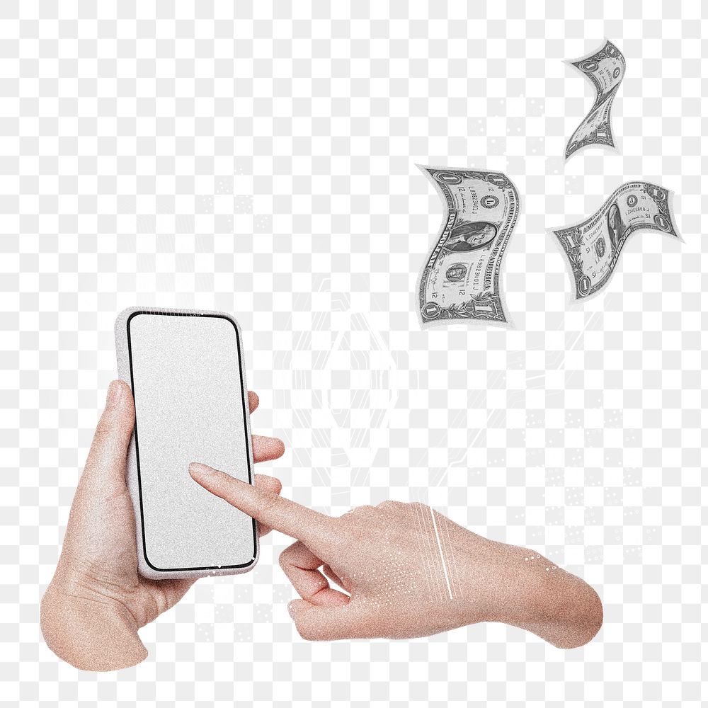 Online banking png sticker, hand using smartphone remix, transparent background