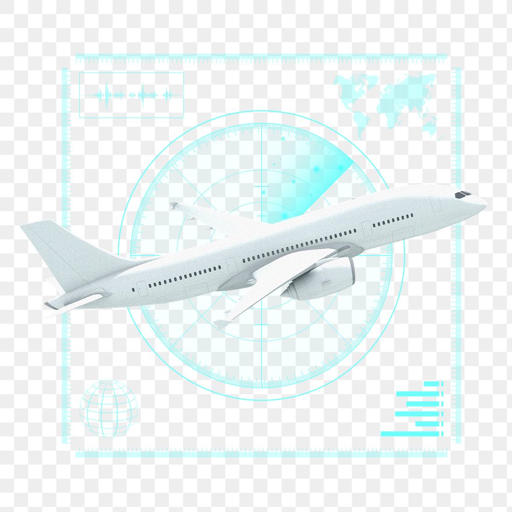 Radar scanning airplane png, technology remix, transparent background