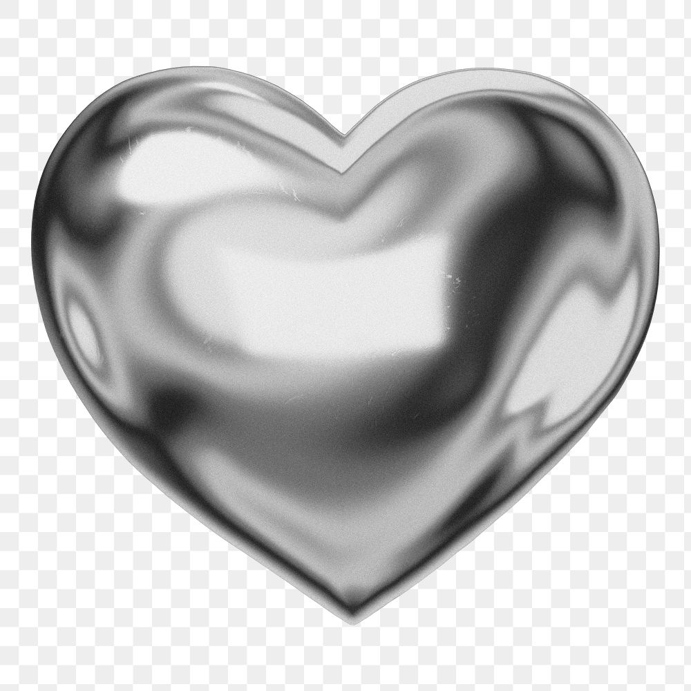 Silver metallic heart png sticker, 3D Valentine's graphic, transparent background