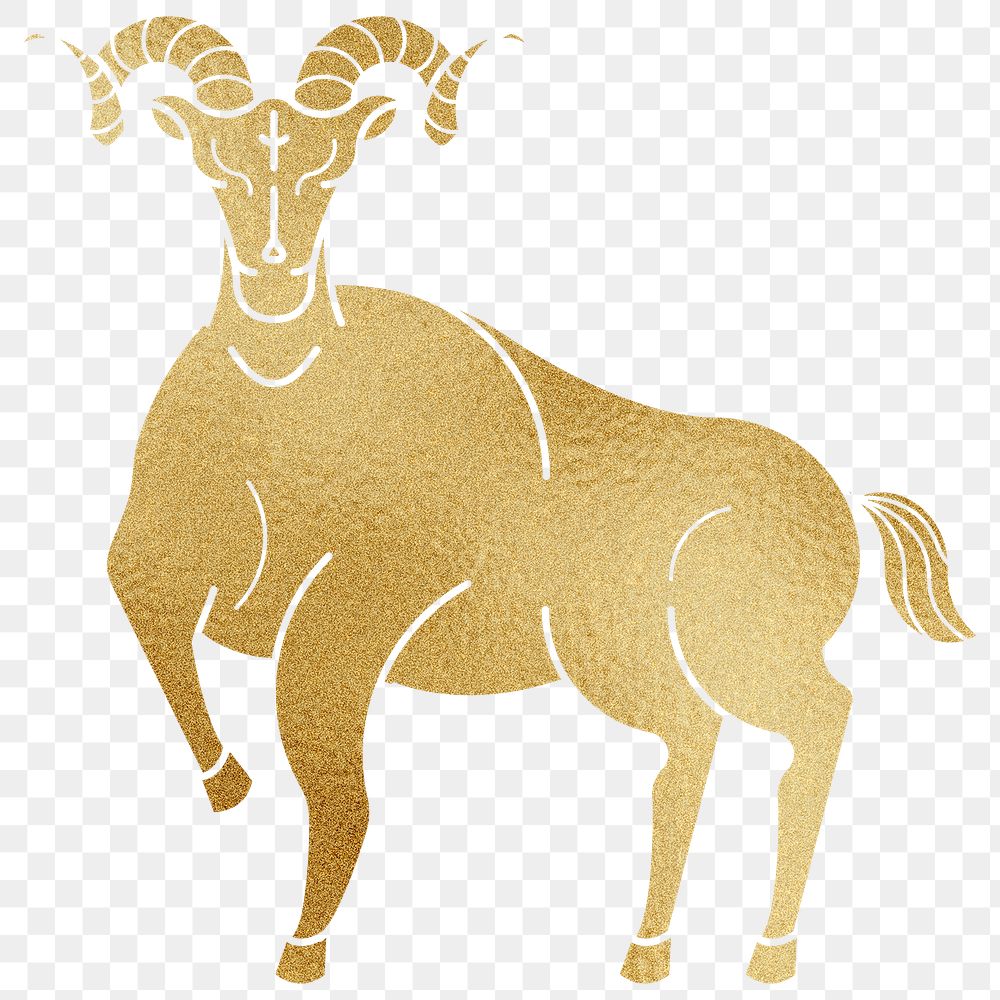 Gold Aries  png Alphonse Mucha’s zodiac sign, sticker famous Art Nouveau artwork, transparent background, remixed by rawpixel