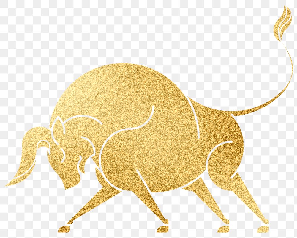 Gold Taurus  png Alphonse Mucha’s zodiac sign, sticker famous Art Nouveau artwork, transparent background, remixed by…