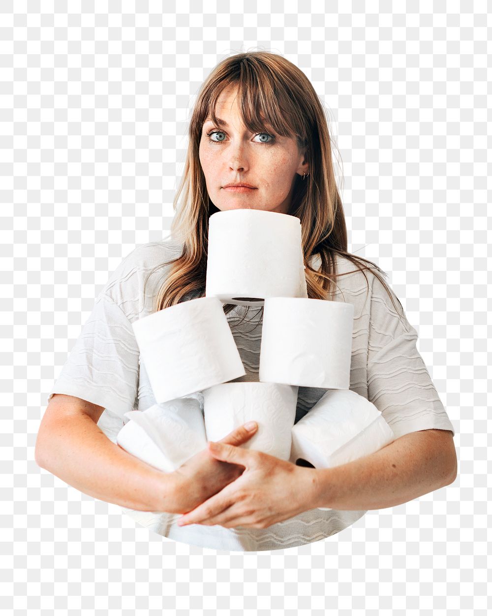 Png toilet paper woman sticker, transparent background