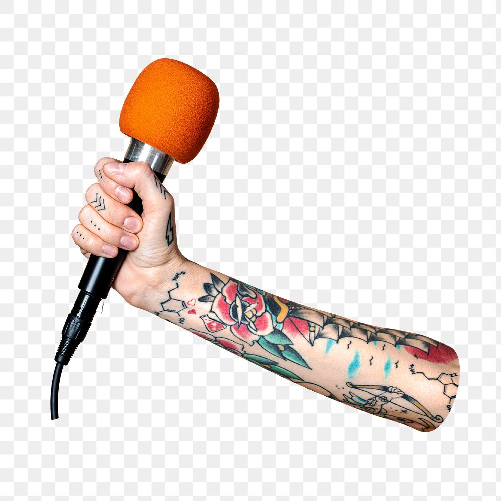 Holding microphone png sticker, transparent background