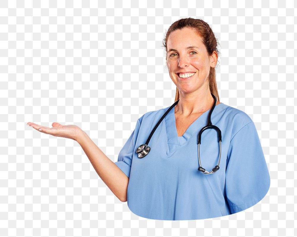 Png doctor presentation gesture sticker, transparent background