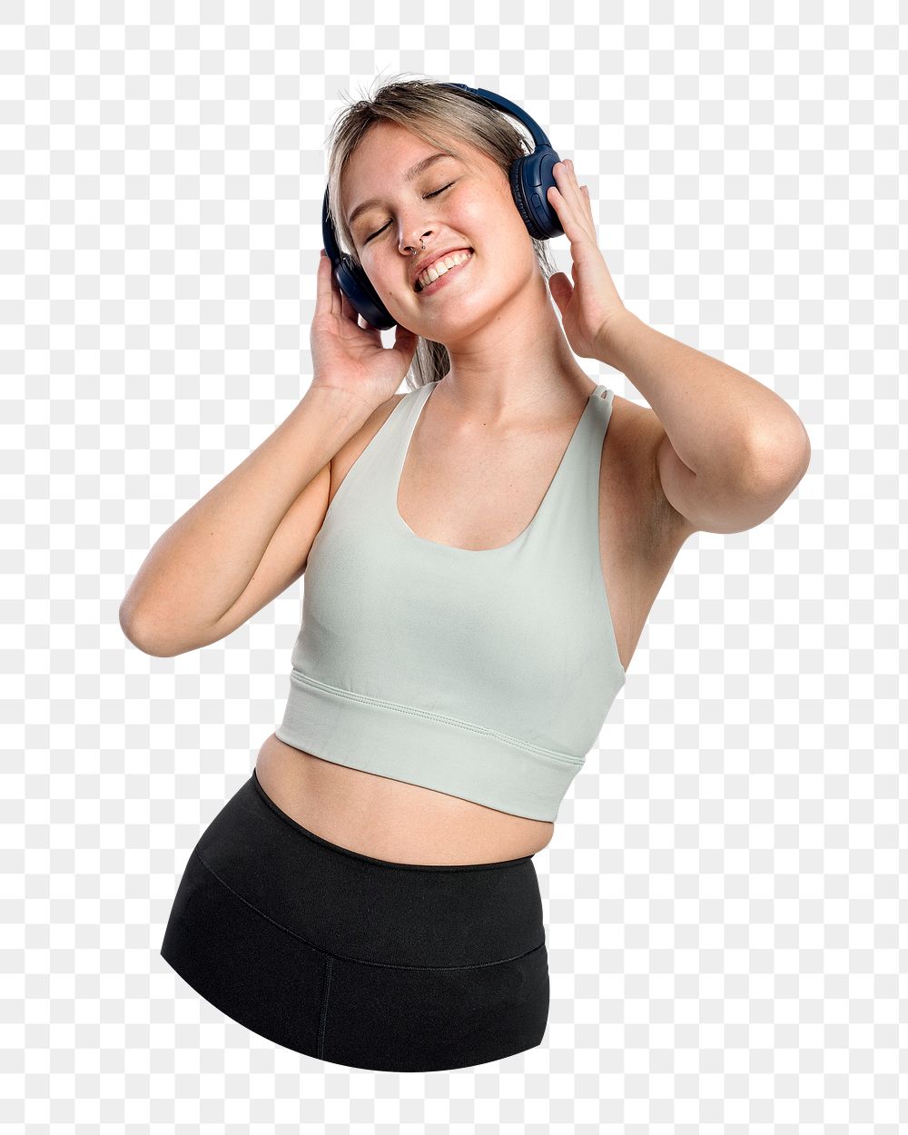 Png woman listen to music  sticker, transparent background