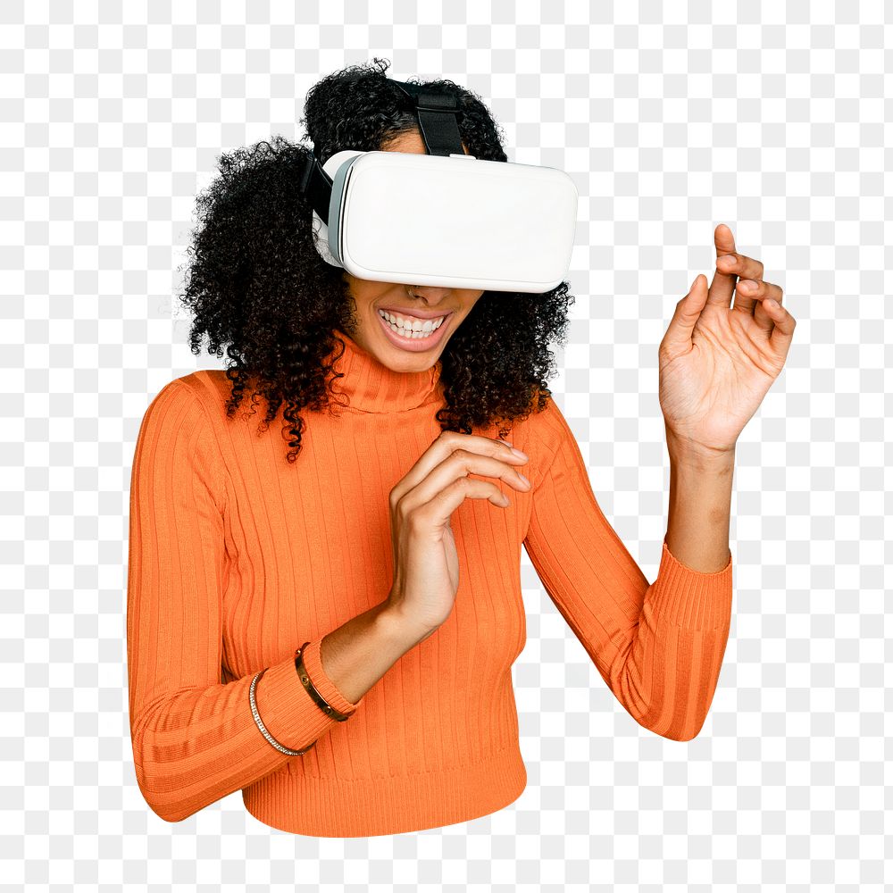 Png VR headset woman sticker, transparent background