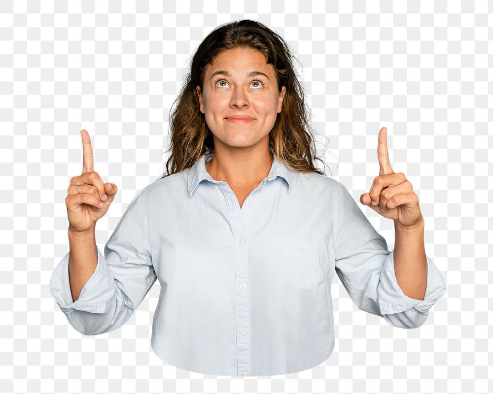 Finger pointing woman png sticker, transparent background