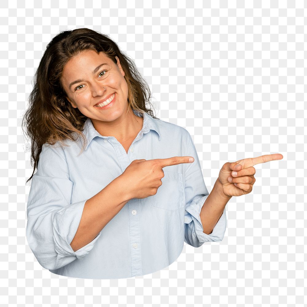 Finger pointing woman png sticker, transparent background