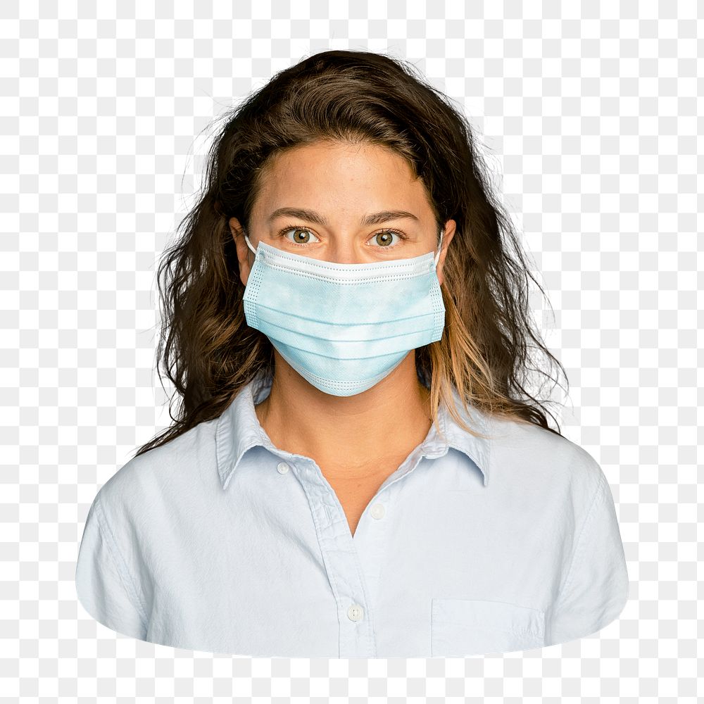 Png woman wearing mask sticker, transparent background