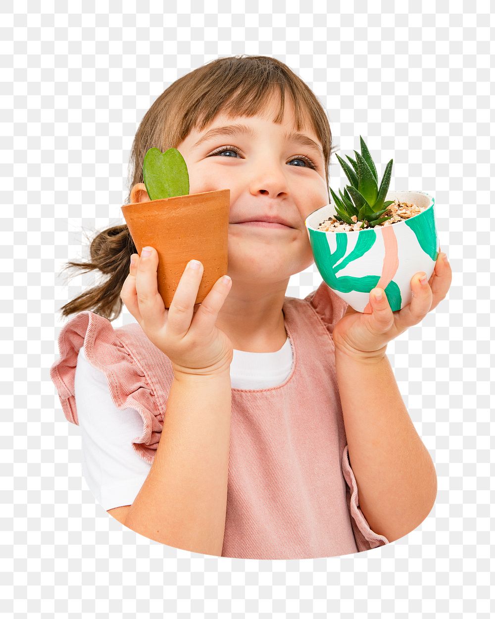 Png child with plant sticker, transparent background