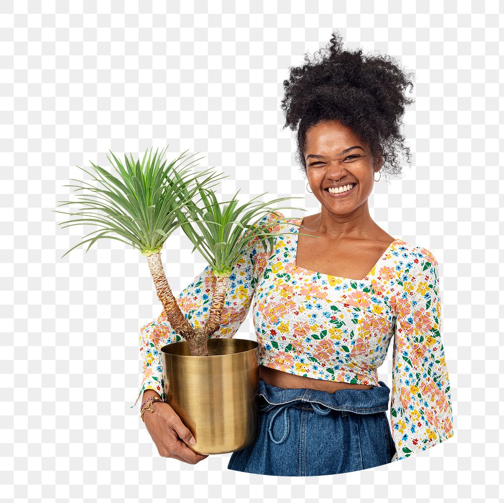 Png plant lady sticker, transparent background