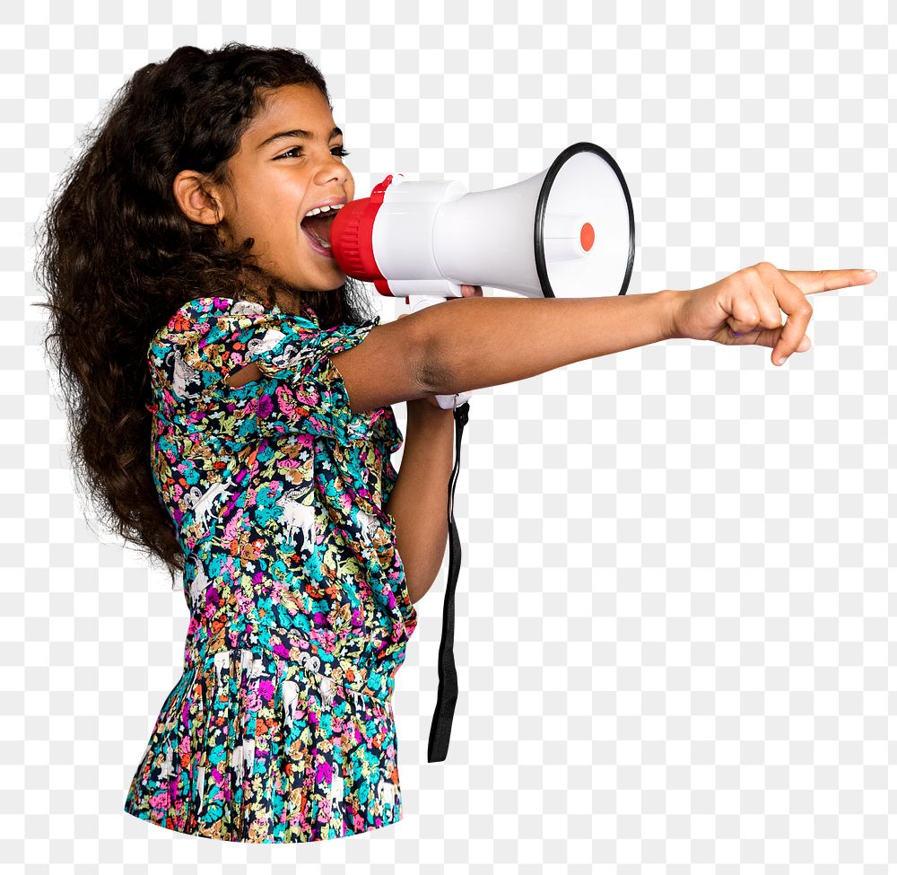 Girl with megaphone png sticker, transparent background