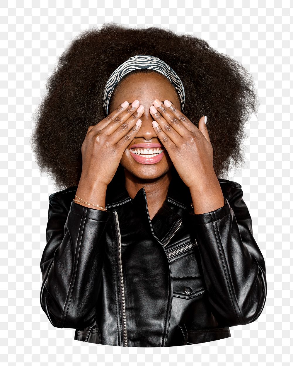 Png woman covering her eyes sticker, transparent background