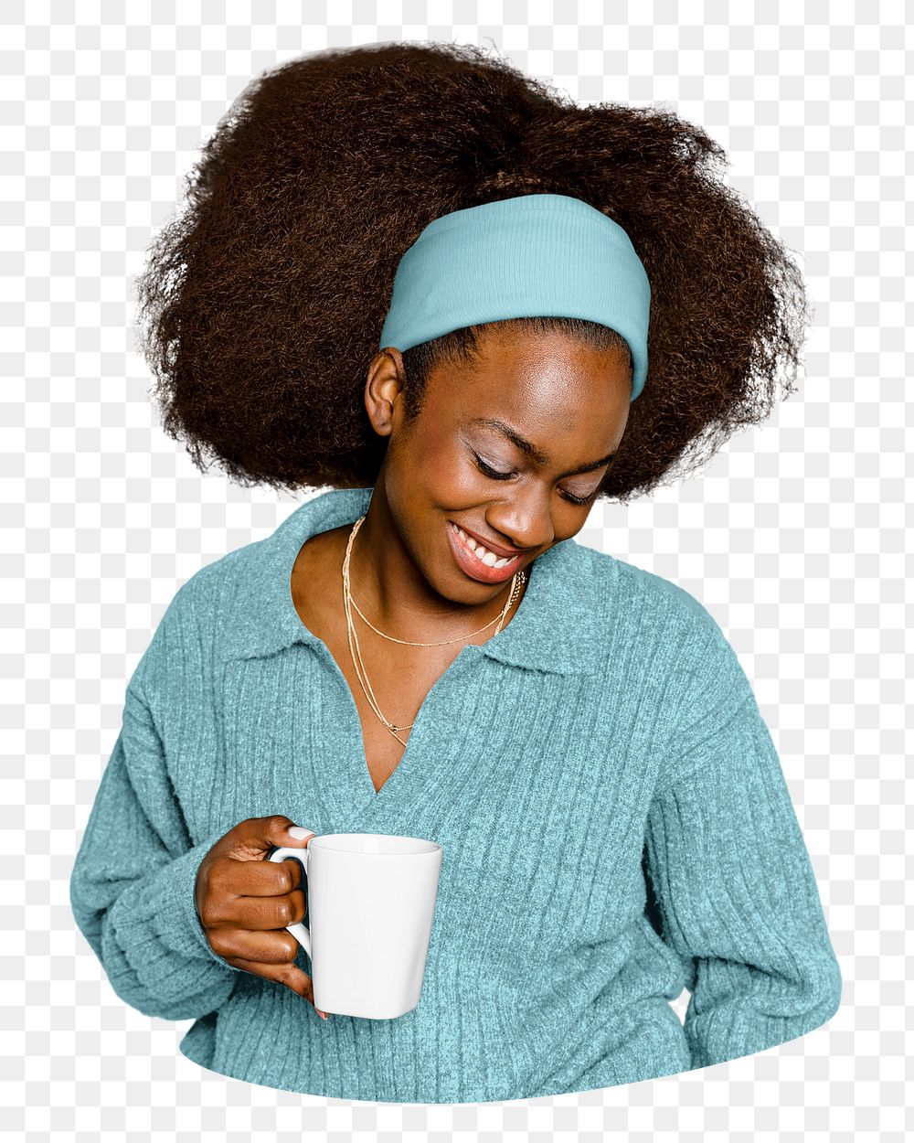 Png woman drinking coffee sticker, transparent background