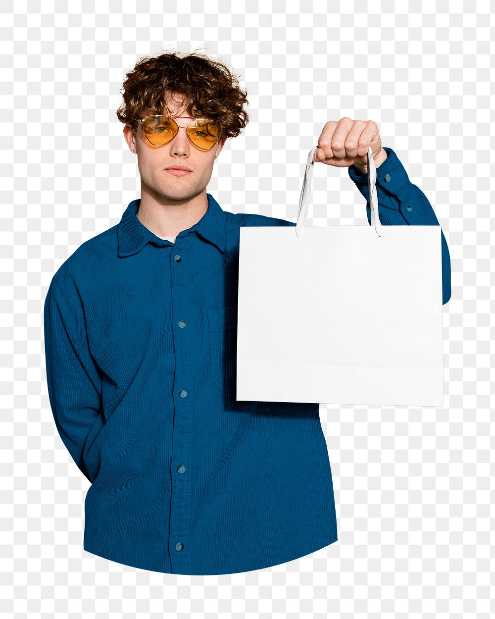 Png shopping bag man sticker, transparent background