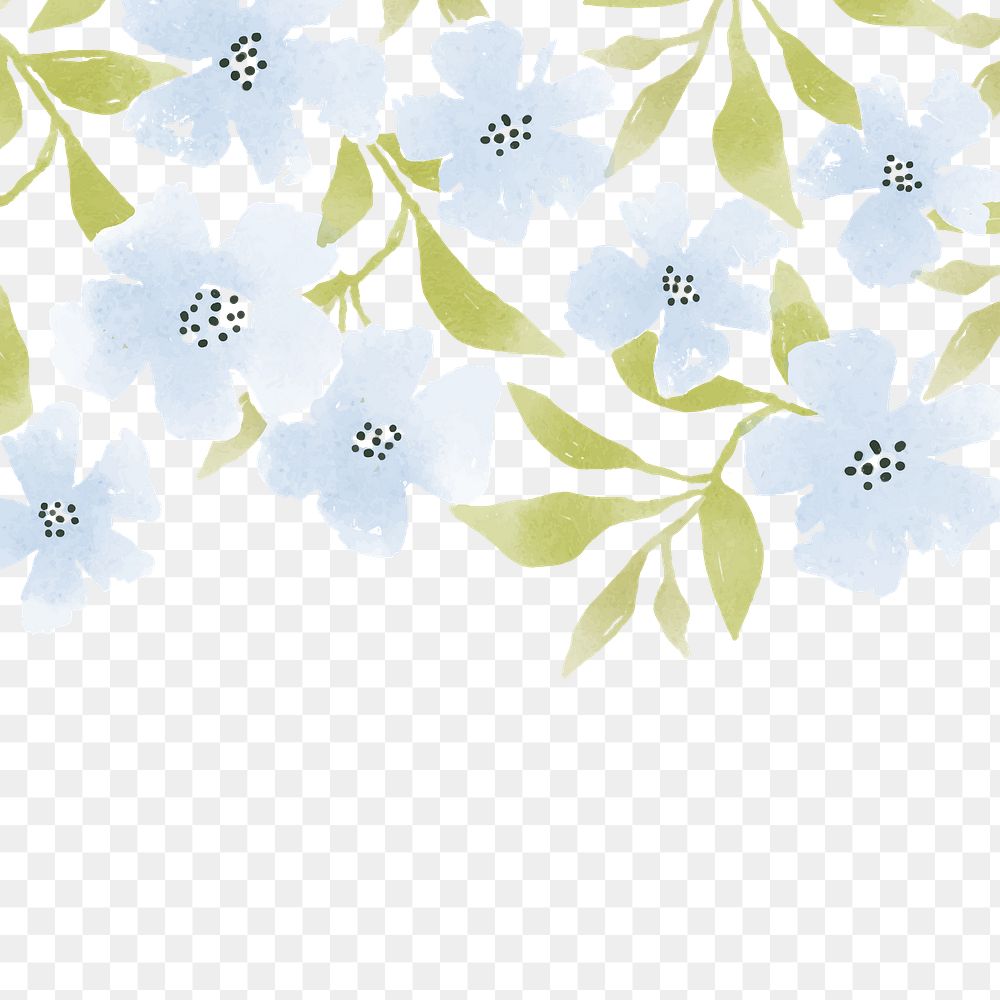 Watercolor blue flower png  border sticker, transparent background