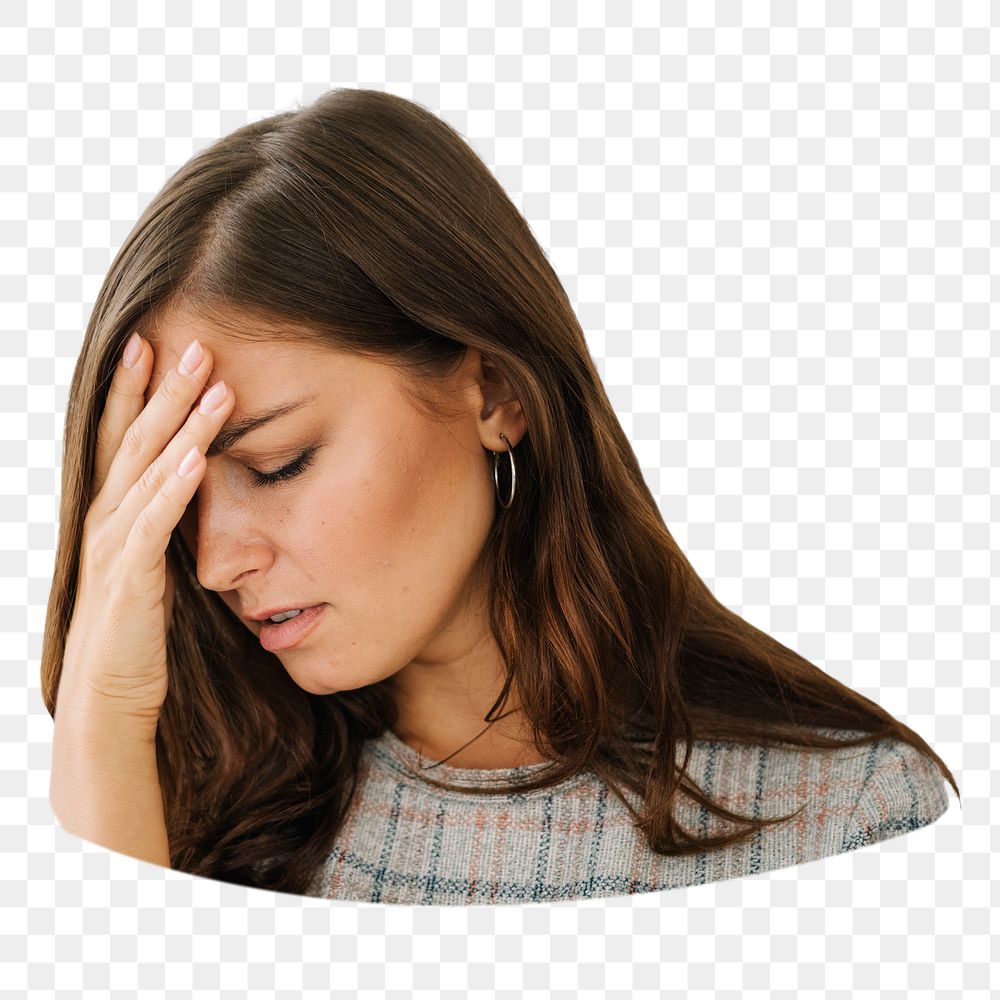 Woman having headache png sticker, transparent background