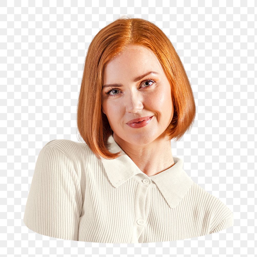 PNG ginger-haired woman in beige shirt sticker, transparent background