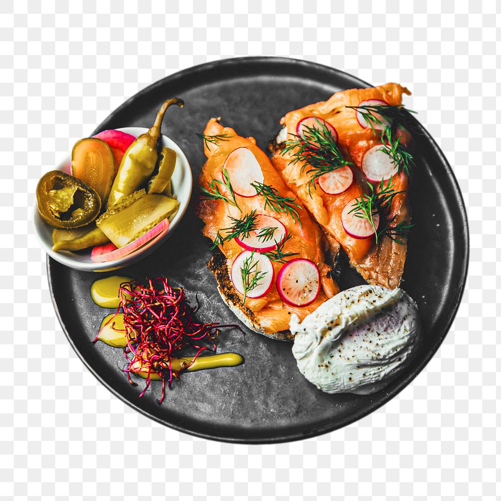 Healthy salmon dish png sticker, transparent background 