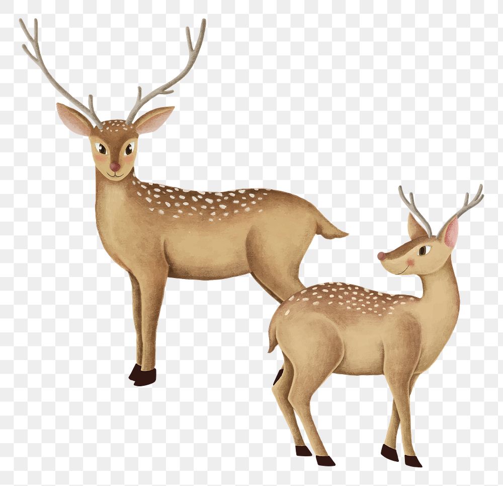 Cute reindeers png sticker, animal illustration, transparent background