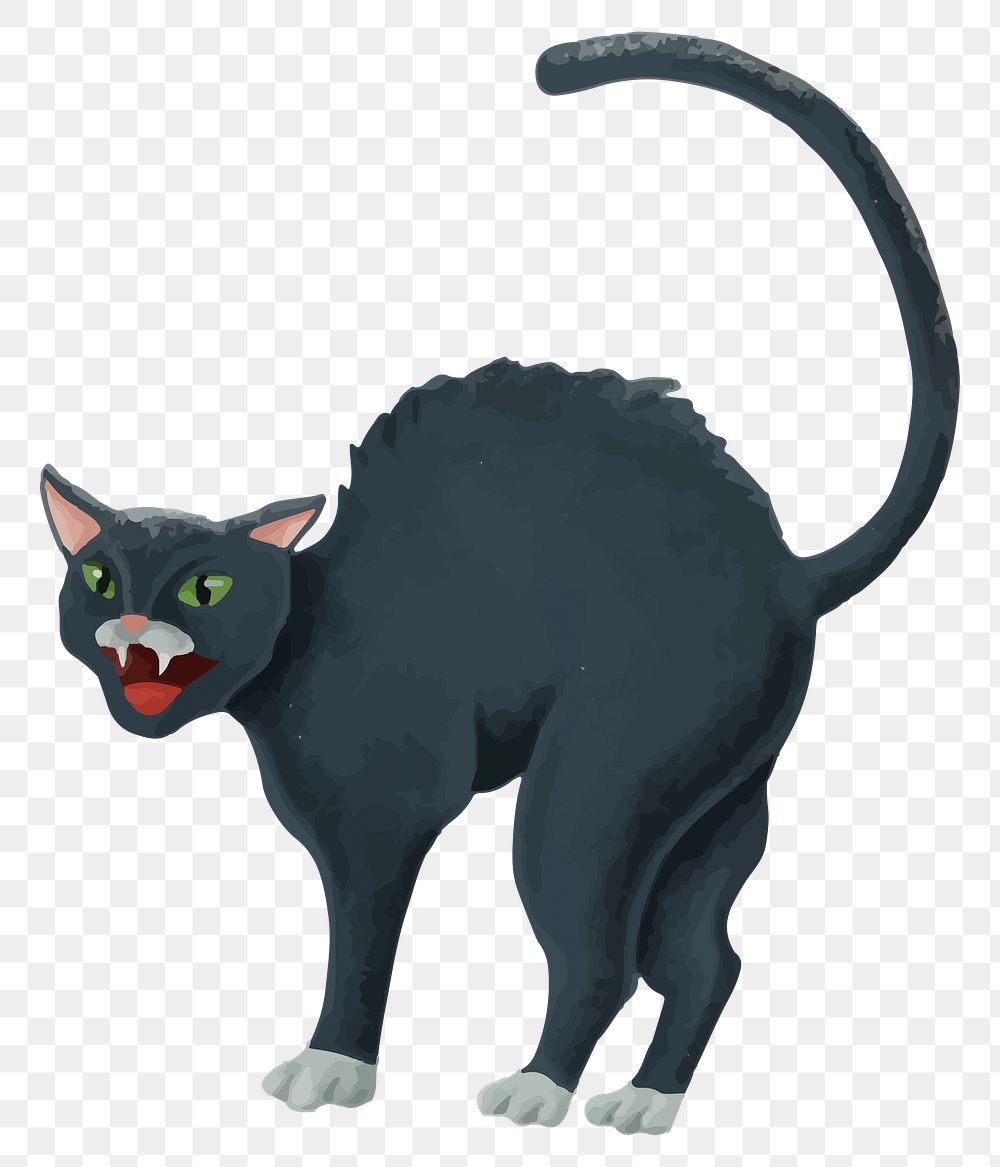 Black cat png sticker, Halloween illustration, transparent background