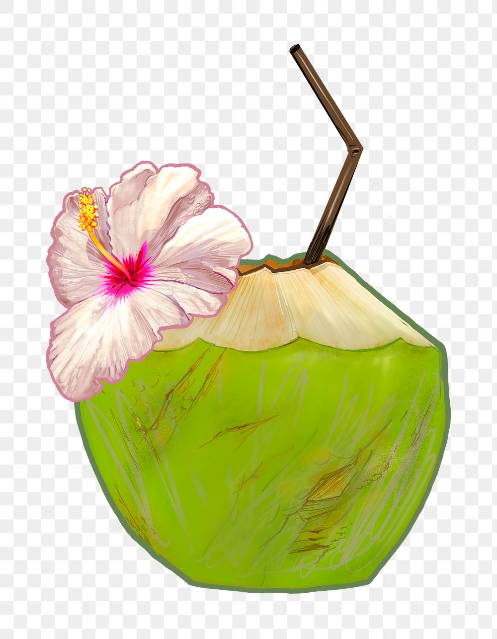 Coconut drink png illustration sticker, transparent background