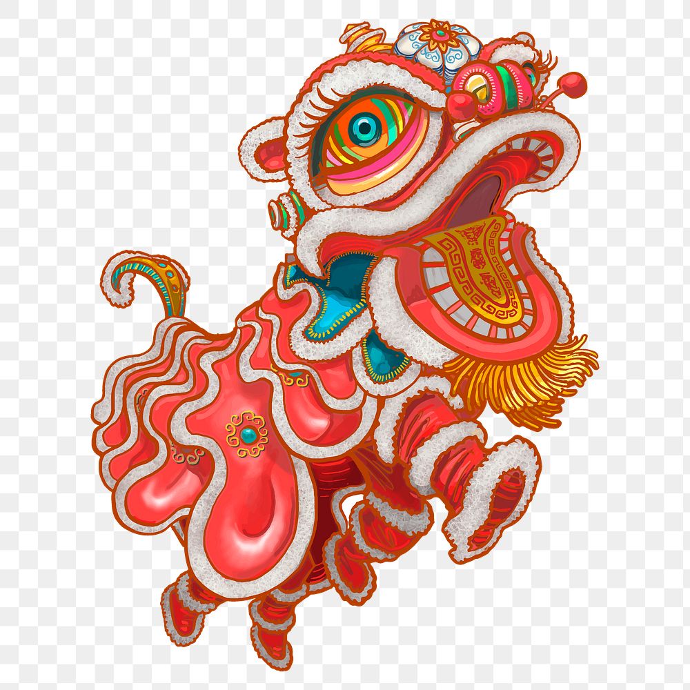Chinese lion dance png sticker, New Year celebration graphic, transparent background