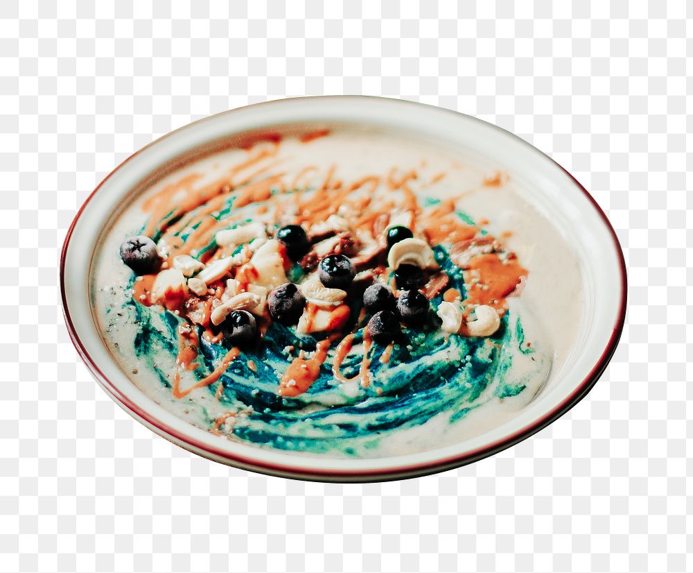 Blueberry spirulina overnight oats png food sticker, transparent background
