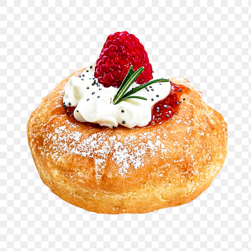 Raspberry donut png dessert sticker, transparent background