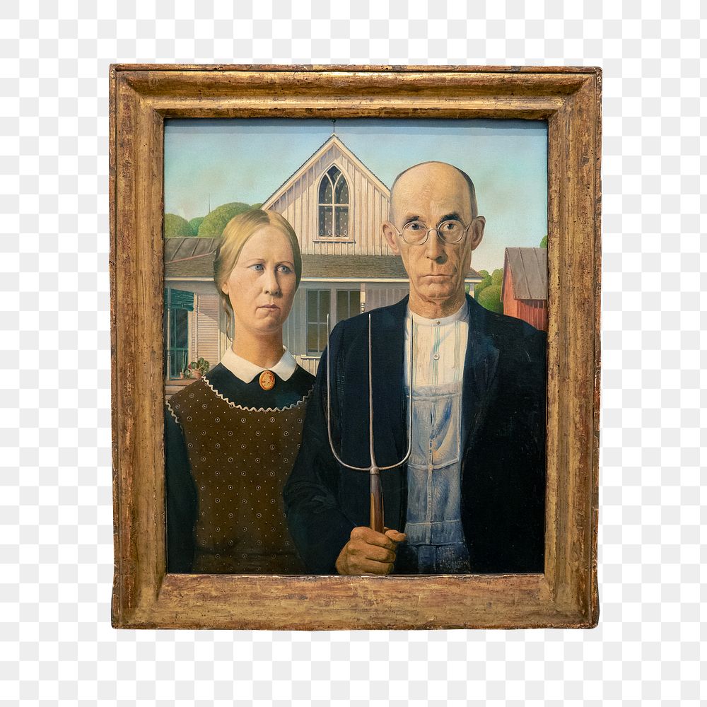 American Gothic by Grant Wood png sticker, transparent background
