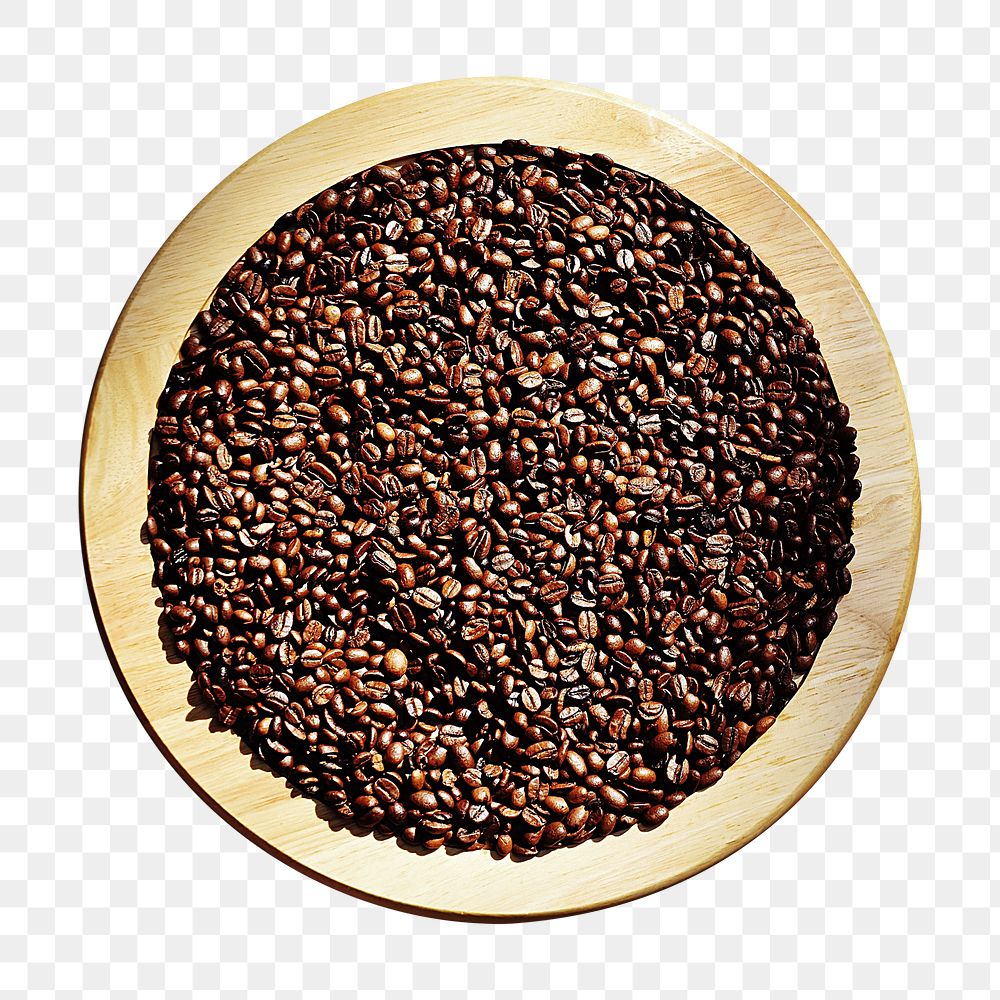 Roasted coffee beans png on a plate, transparent background