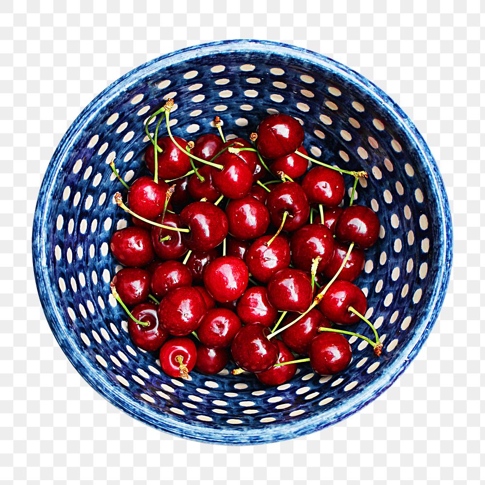 Cherries bowl png sticker, transparent background