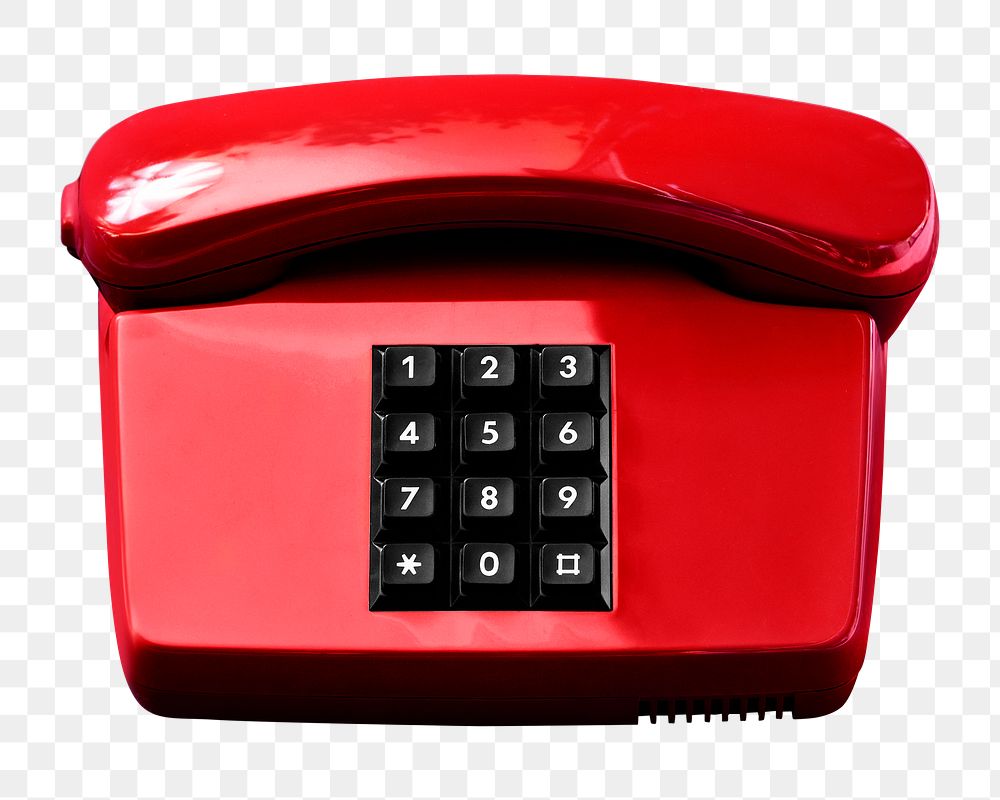 Red analog phone png, transparent background