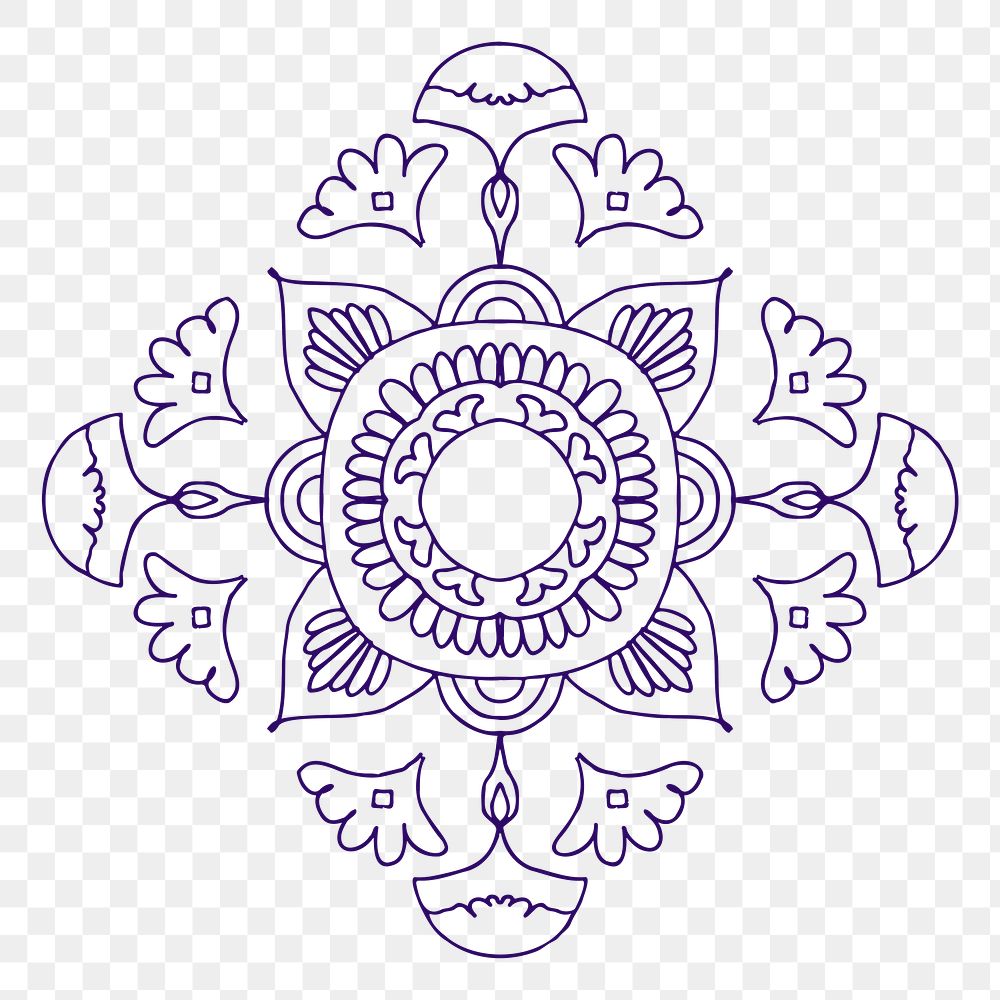 Indian rangoli png purple sticker, transparent background