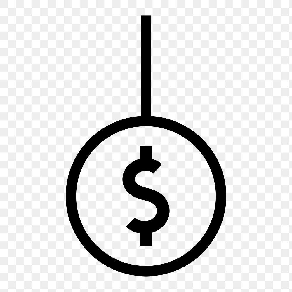 Dollar currency sign icon png sticker, line art graphic, transparent background