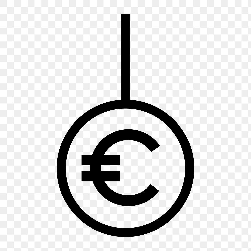 Euro currency sign icon png sticker, line art graphic, transparent background