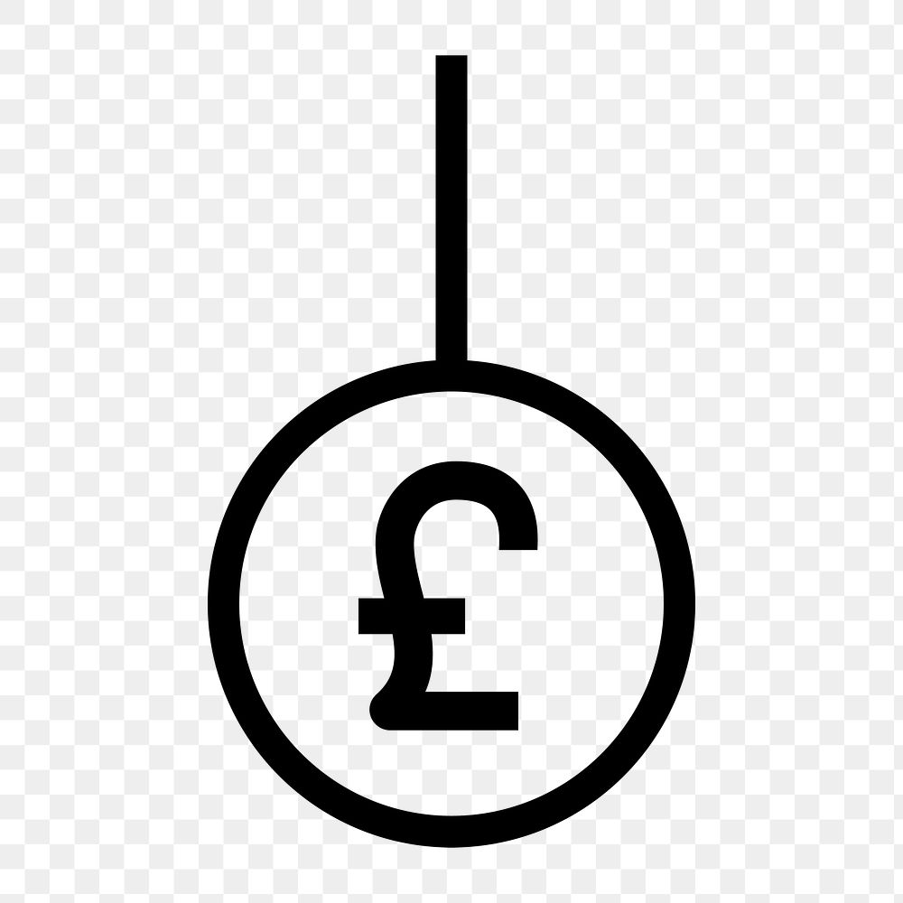 Pound currency sign icon png sticker, line art graphic, transparent background
