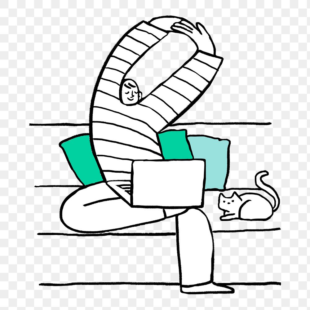 Man png working from home sticker, doodle on transparent background