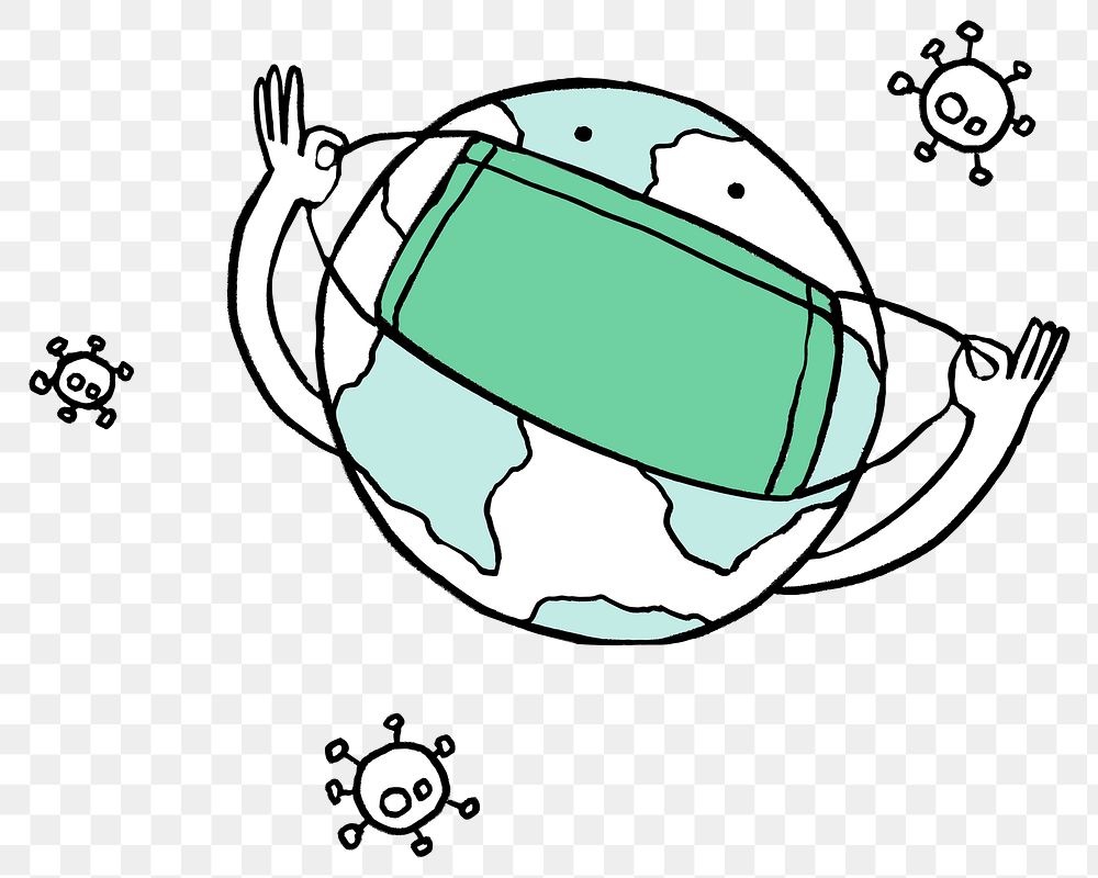 Global pandemic png doodle sticker, transparent background