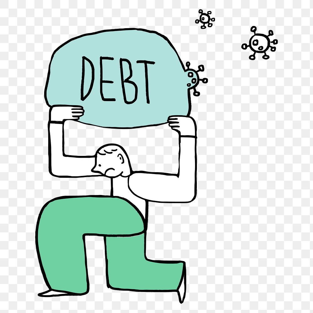 Man with debt png doodle sticker, transparent background